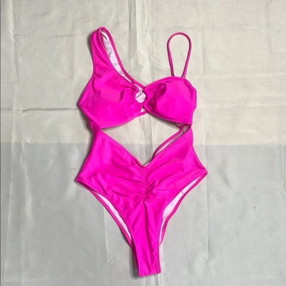 Vibrant Pink Cutout Cheeky One Piece Swimsuit